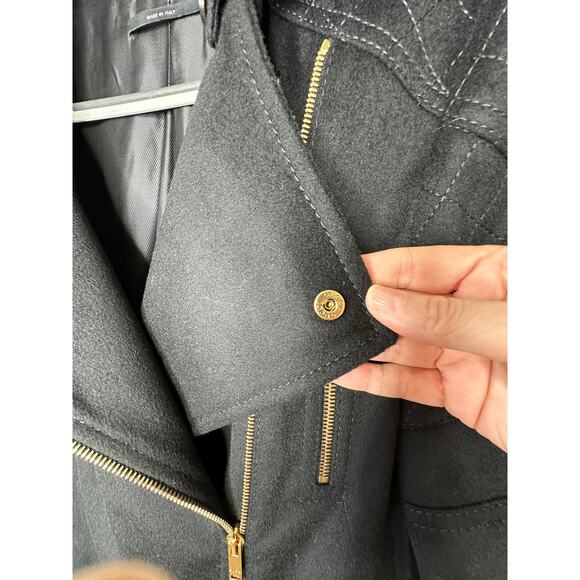 Gucci Black Wool Cashmere Sueded Gold Zip Long Line Trench Coat Jacket 44 - Picture 5 of 16